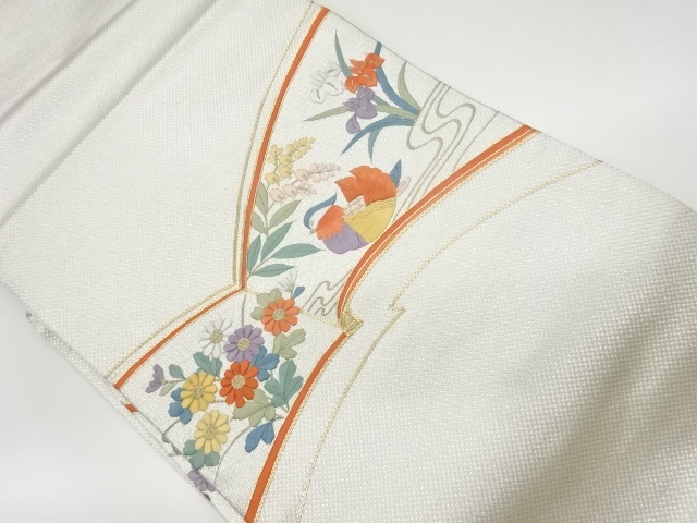 JAPANESE KIMONO / VINTAGE NAGOYA OBI / EMBROIDERY / FLORAL PLANTS & MANDARIN DUCK